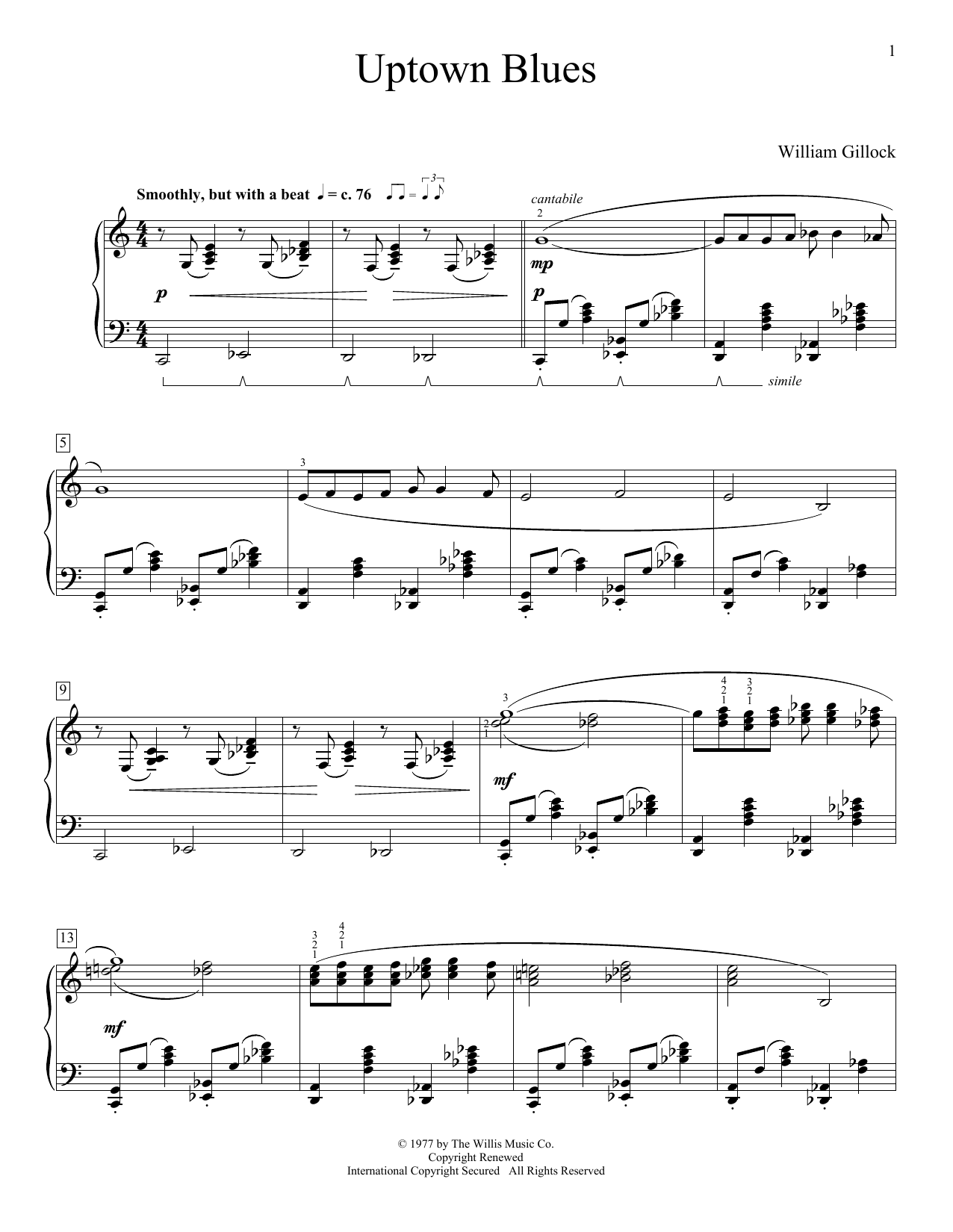 Download William Gillock Uptown Blues Sheet Music and learn how to play Educational Piano PDF digital score in minutes