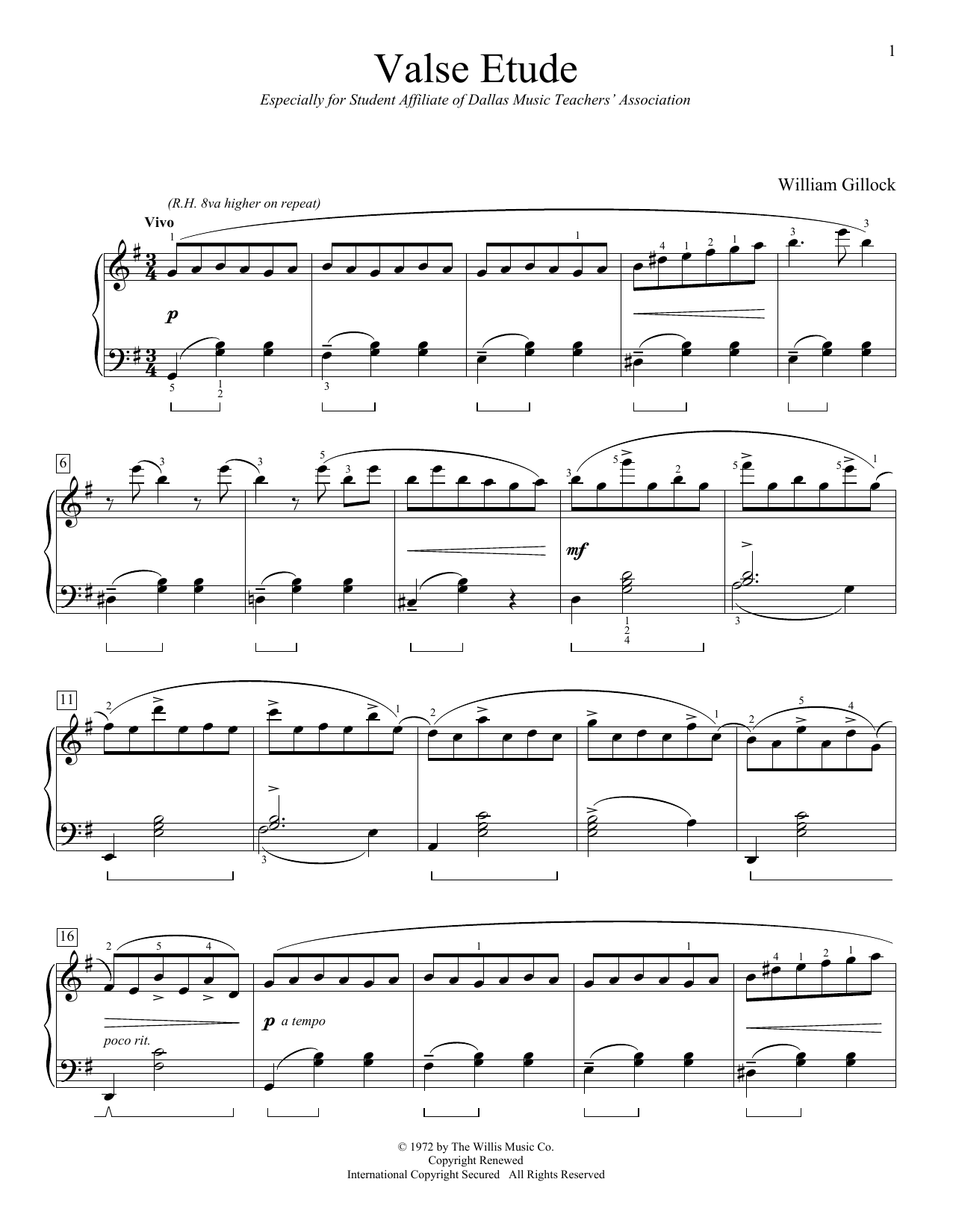 Download William Gillock Valse Etude Sheet Music and learn how to play Easy Piano PDF digital score in minutes