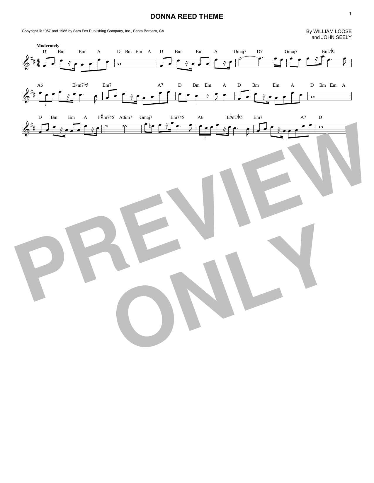 Download William Loose Donna Reed Theme Sheet Music and learn how to play Lead Sheet / Fake Book PDF digital score in minutes