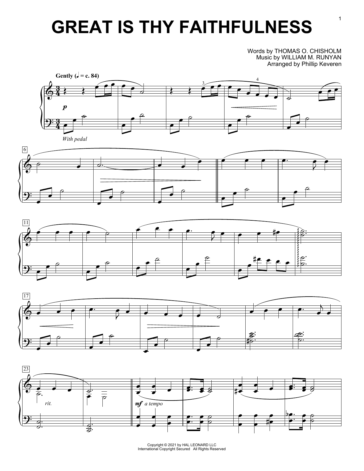 Download William M. Runyan Great Is Thy Faithfulness (arr. Phillip Keveren) Sheet Music and learn how to play Piano Solo PDF digital score in minutes