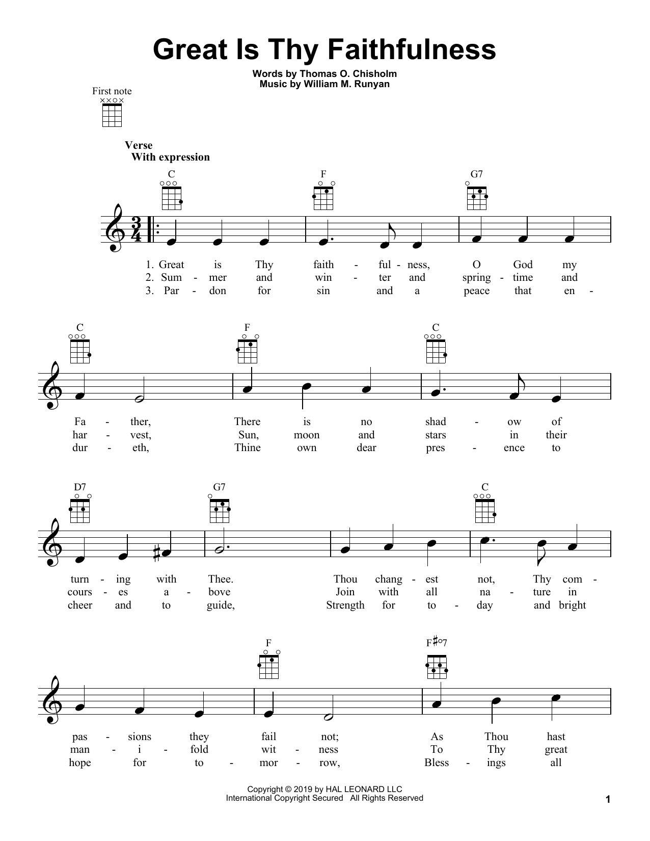 Download William M. Runyan Great Is Thy Faithfulness Sheet Music and learn how to play Ukulele PDF digital score in minutes