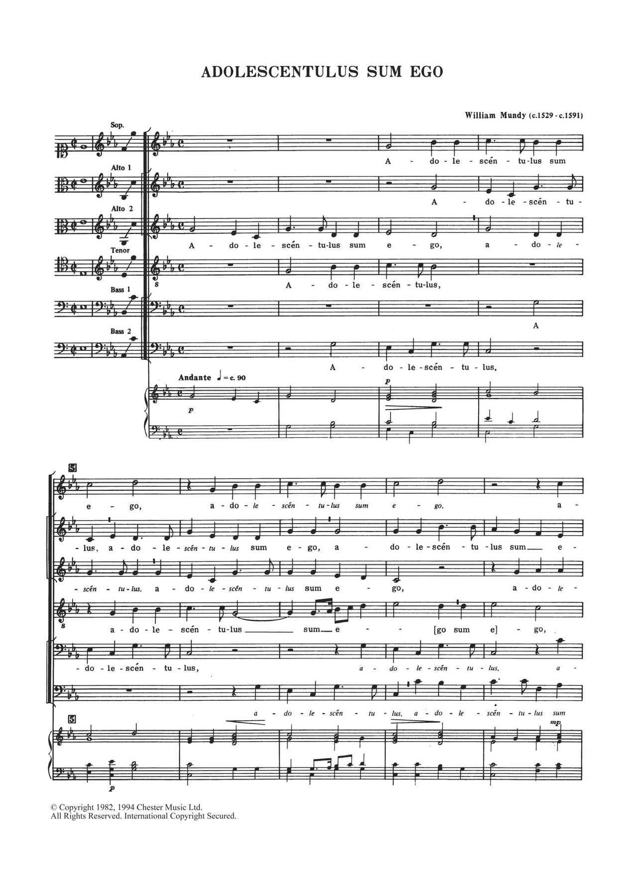 Download William Mundy Adolescentulus Sum Ego Sheet Music and learn how to play Choral SAATB PDF digital score in minutes