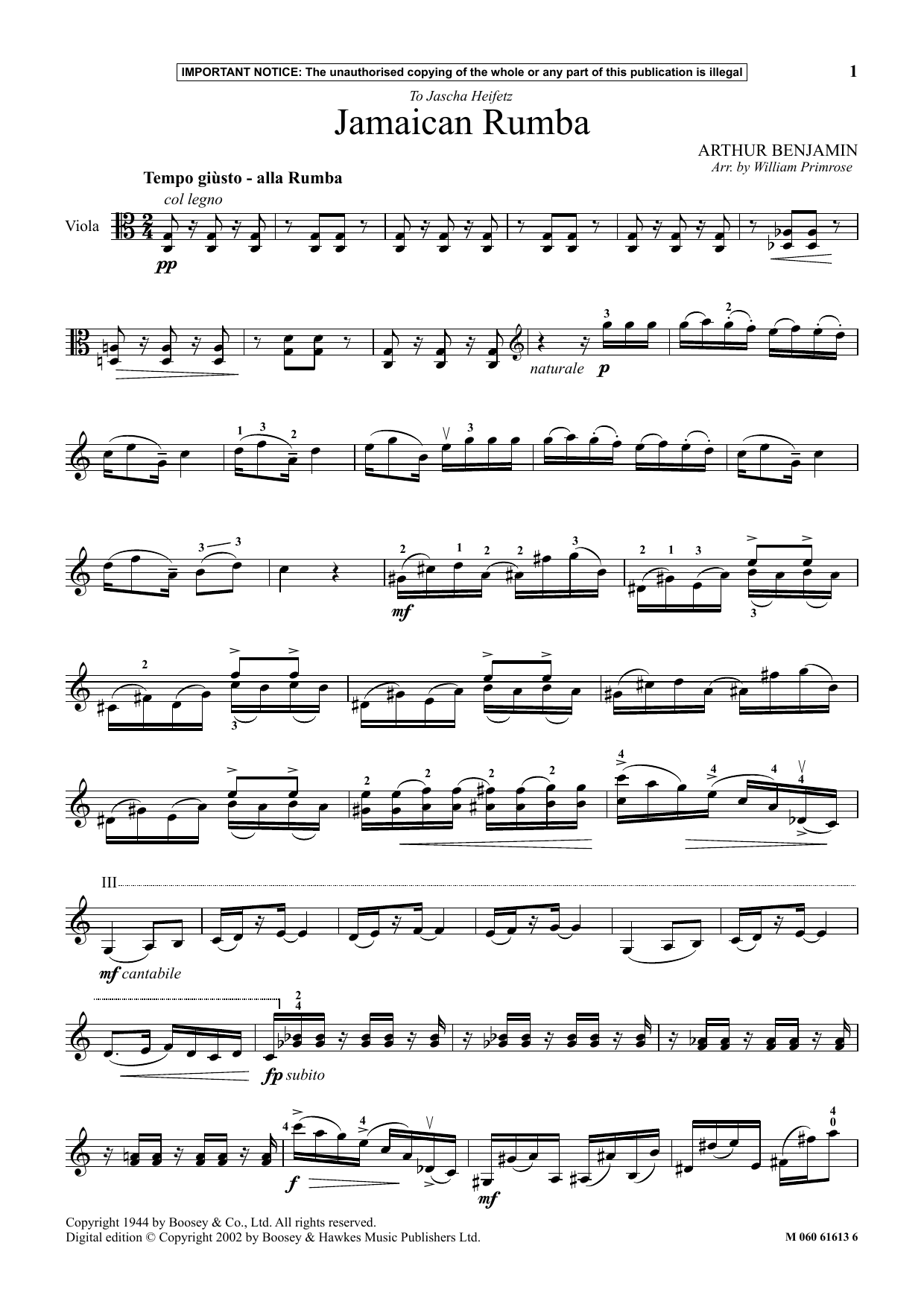 Download William Primrose Jamaican Rumba Sheet Music and learn how to play Instrumental Solo PDF digital score in minutes