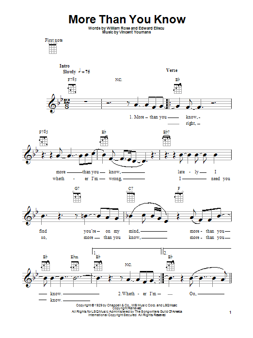 Download William Rose More Than You Know Sheet Music and learn how to play Melody Line, Lyrics & Chords PDF digital score in minutes