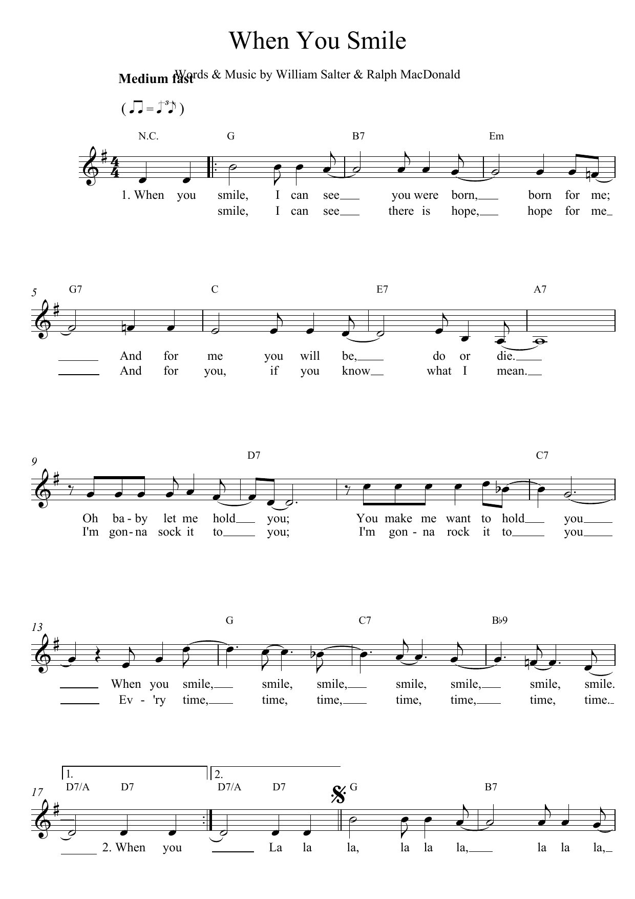 Download William Salter When You Smile Sheet Music and learn how to play Melody Line, Lyrics & Chords PDF digital score in minutes