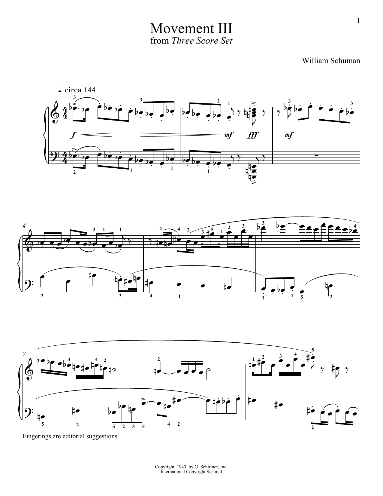 Download William Schuman Movement III Sheet Music and learn how to play Piano PDF digital score in minutes