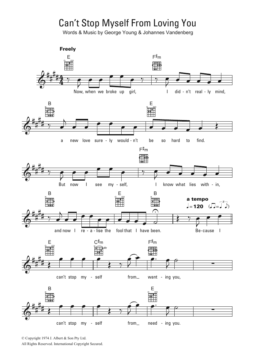 Download William Shakespeare Can't Stop Myself From Loving You Sheet Music and learn how to play Melody Line, Lyrics & Chords PDF digital score in minutes