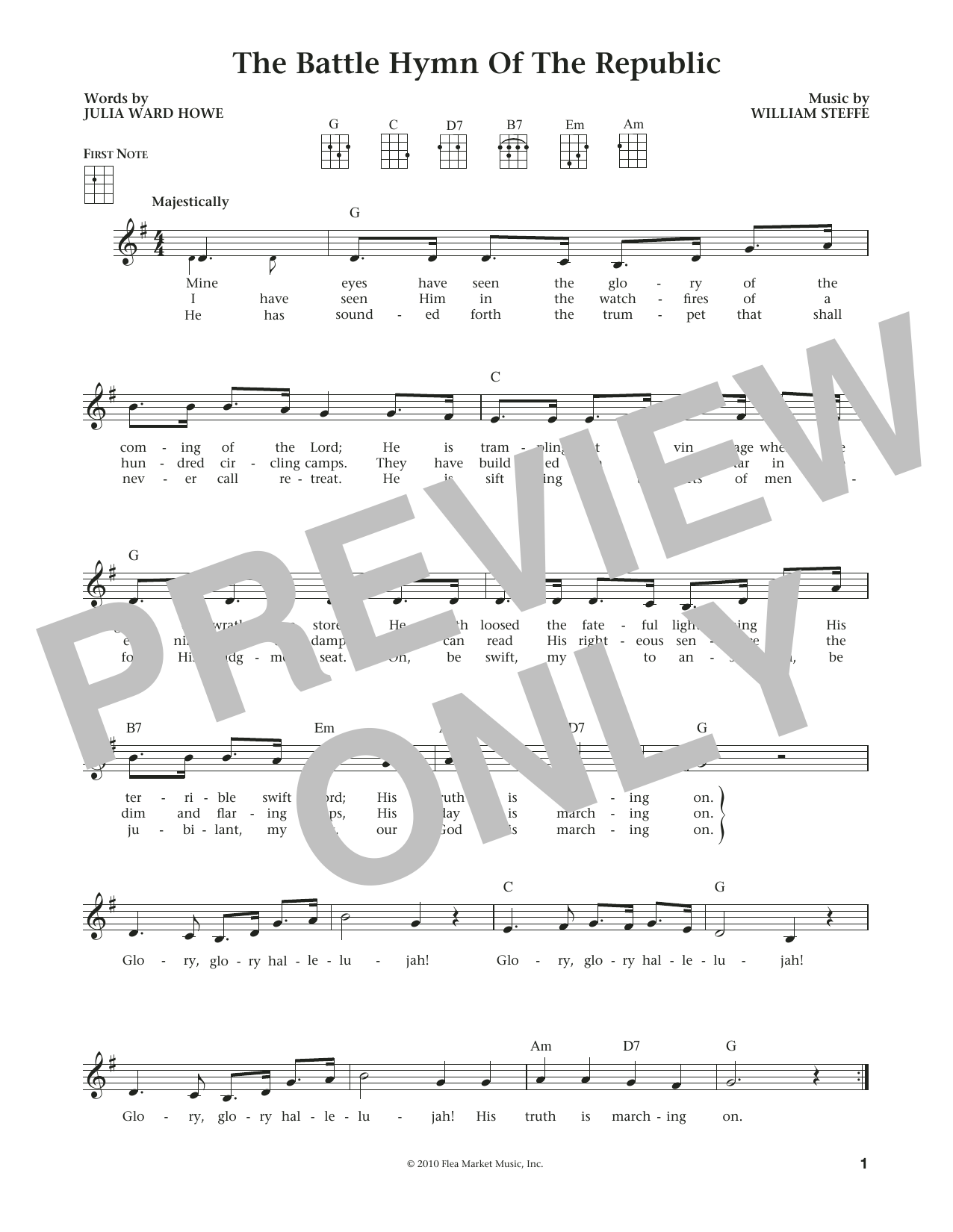 Download William Steffe Battle Hymn Of The Republic Sheet Music and learn how to play Ukulele PDF digital score in minutes