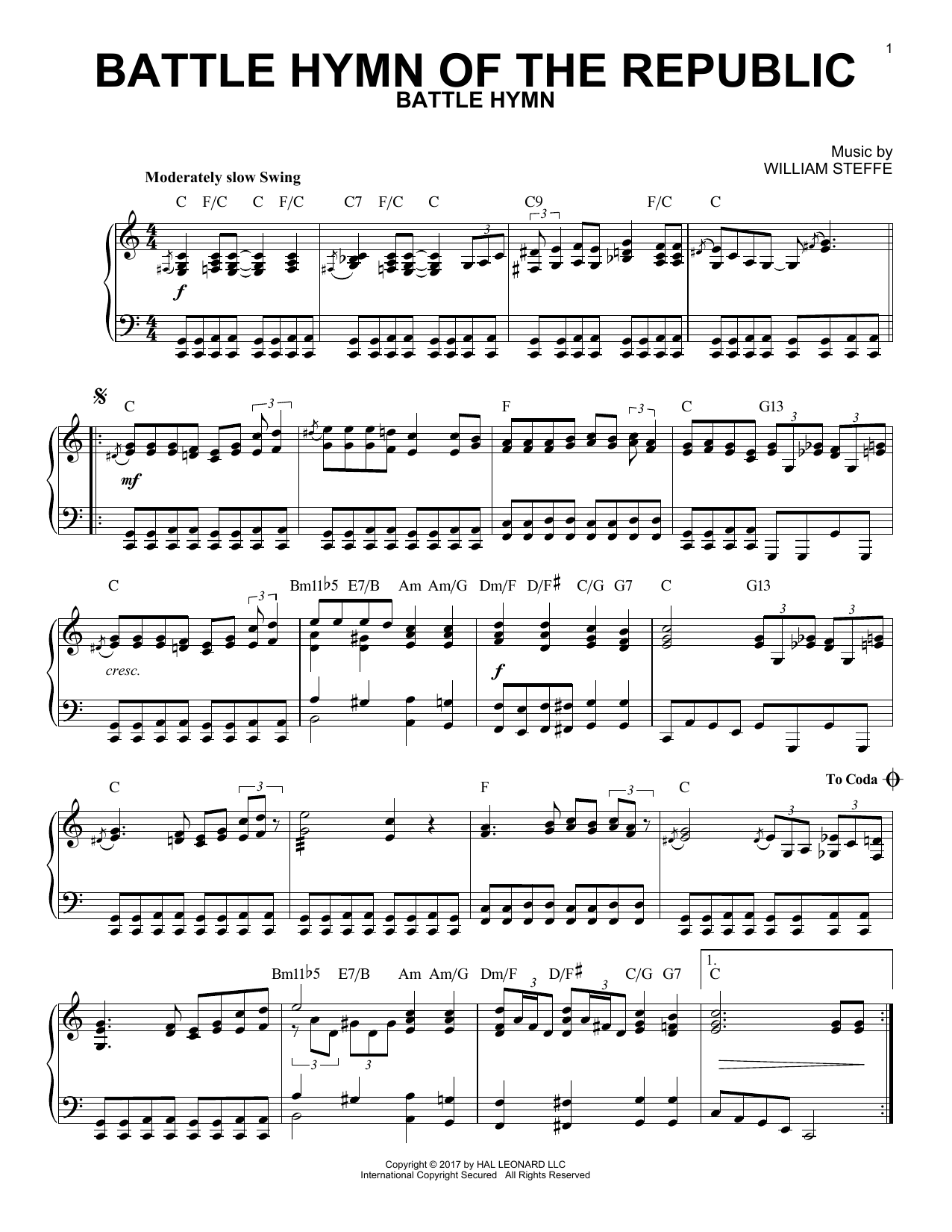 Download William Steffe Battle Hymn Of The Republic Sheet Music and learn how to play Piano PDF digital score in minutes