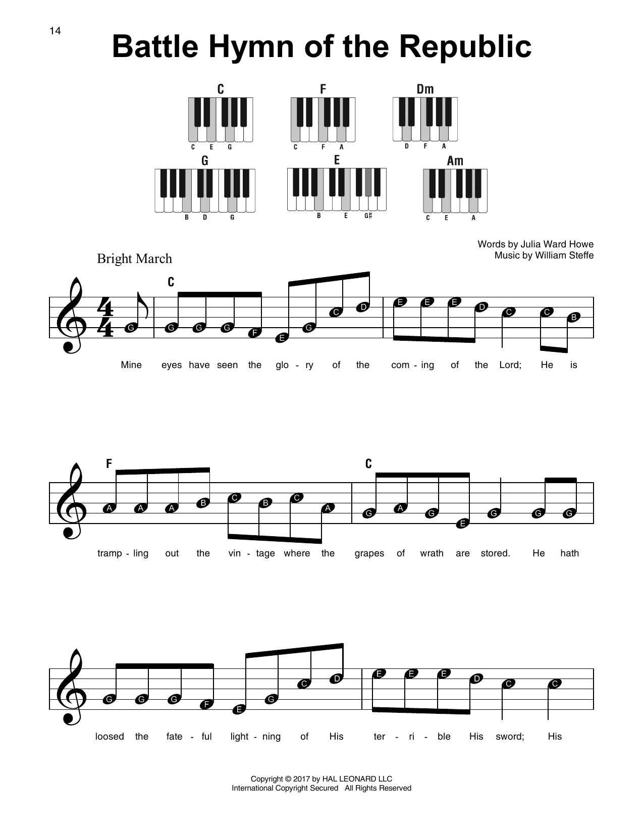 Download William Steffe Battle Hymn Of The Republic Sheet Music and learn how to play SPREP PDF digital score in minutes