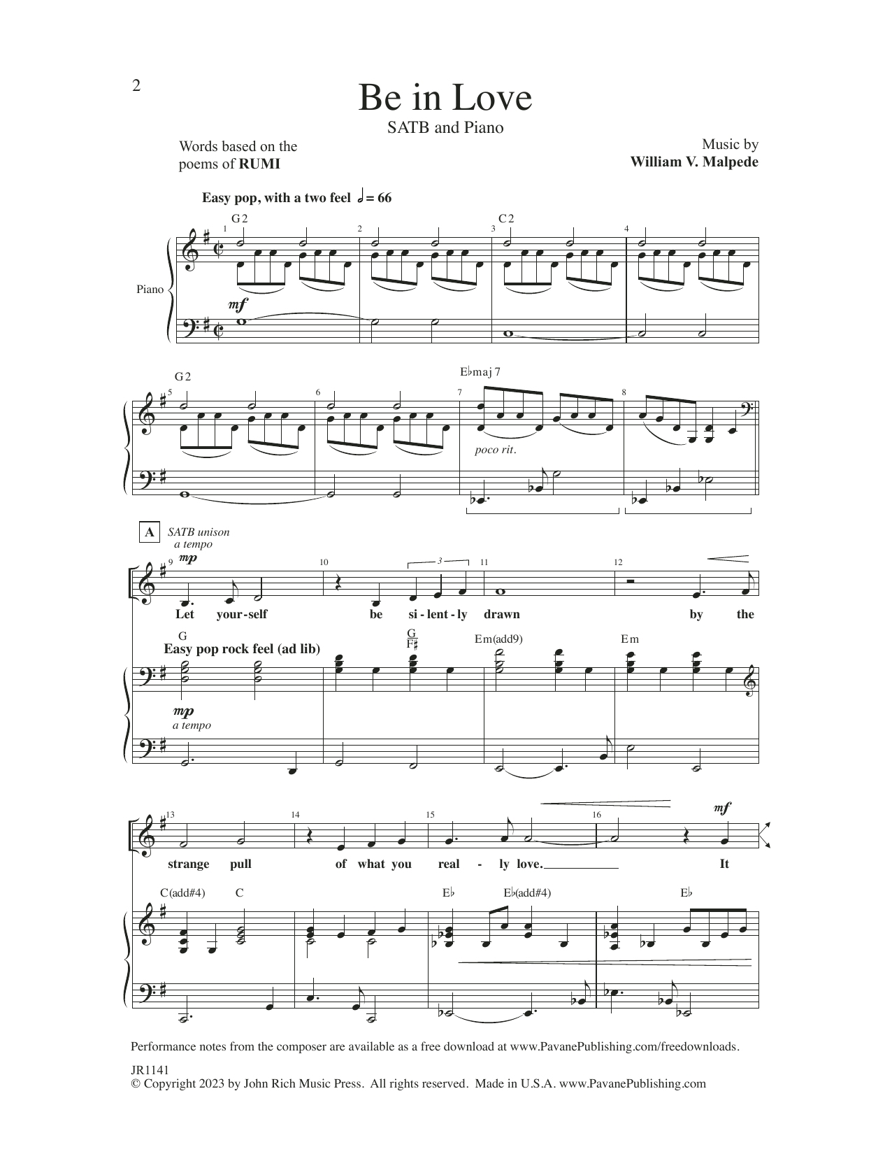 Download William V. Malpede Be In Love Sheet Music and learn how to play SATB Choir PDF digital score in minutes