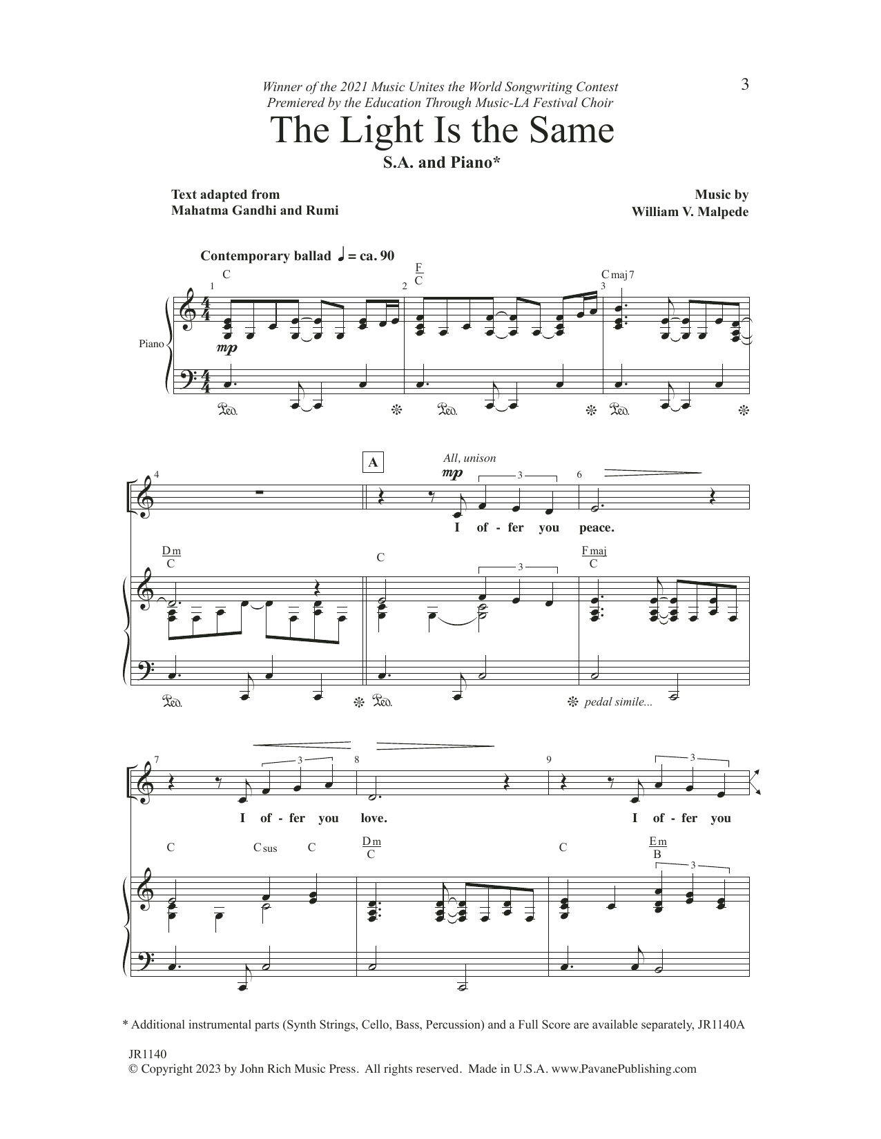 Download William V. Malpede The Light Is The Same Sheet Music and learn how to play Choir PDF digital score in minutes