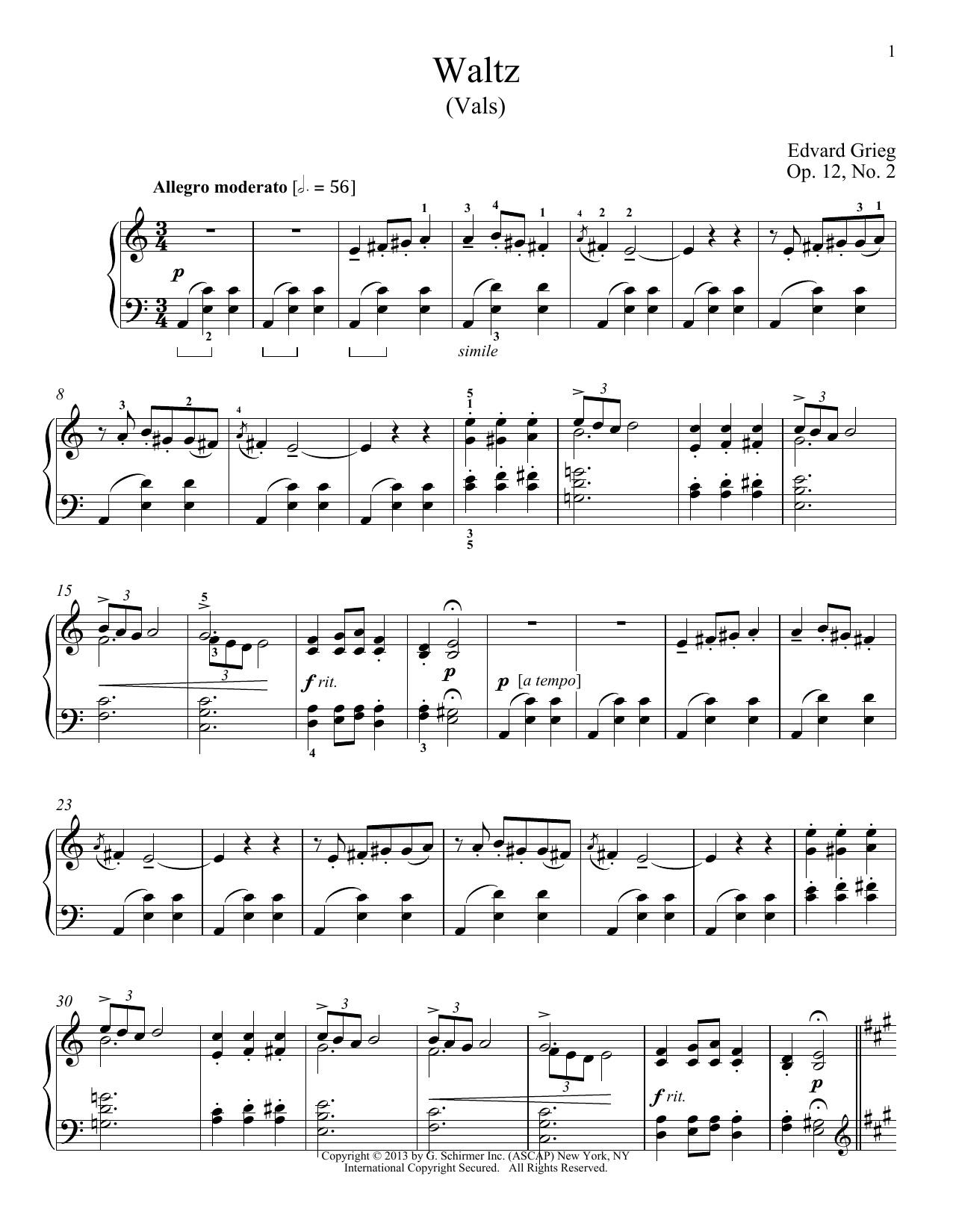 Download William Westney Waltz (Vals), Op. 12, No. 2 Sheet Music and learn how to play Piano PDF digital score in minutes
