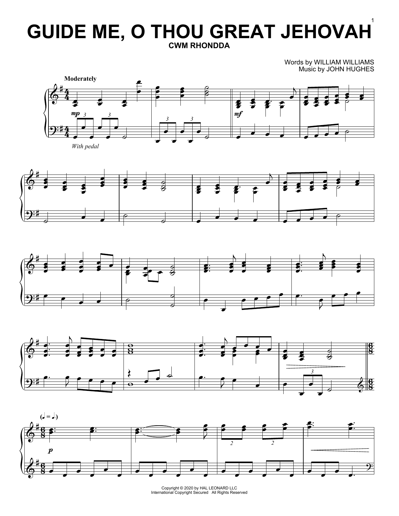 Download William Williams and John Hughes Guide Me, O Thou Great Jehovah Sheet Music and learn how to play Piano Solo PDF digital score in minutes