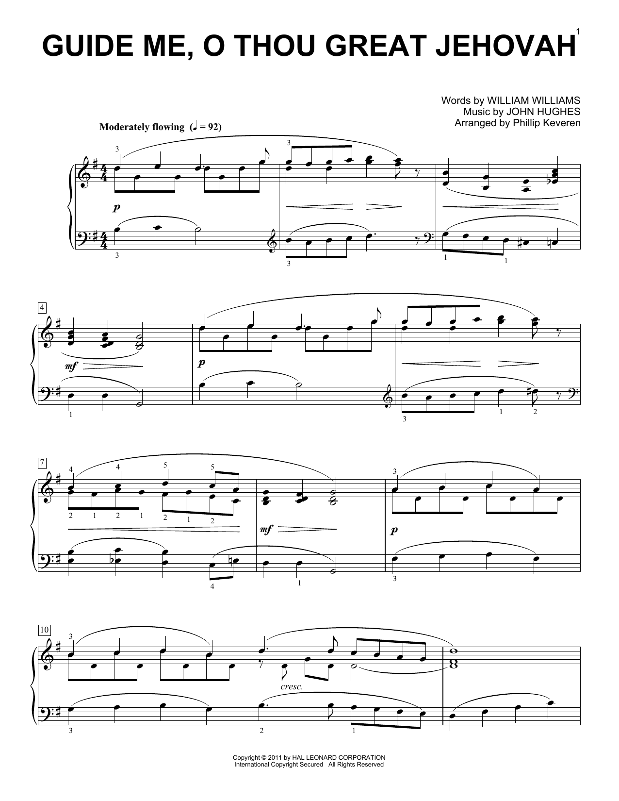 Download William Williams Guide Me, O Thou Great Jehovah Sheet Music and learn how to play Piano PDF digital score in minutes