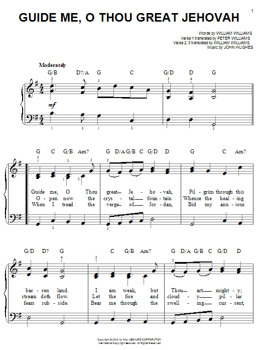 Download William Williams Guide Me, O Thou Great Jehovah Sheet Music and learn how to play SPREP PDF digital score in minutes