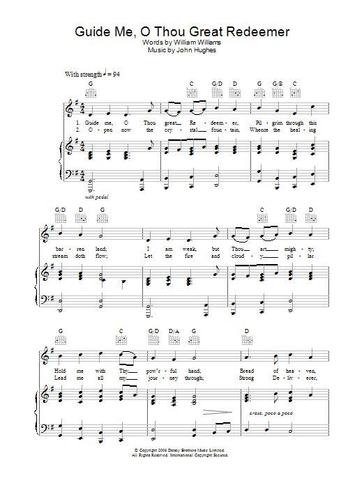 Download William Williams Guide Me, O Thou Great Redeemer Sheet Music and learn how to play Piano, Vocal & Guitar (Right-Hand Melody) PDF digital score in minutes