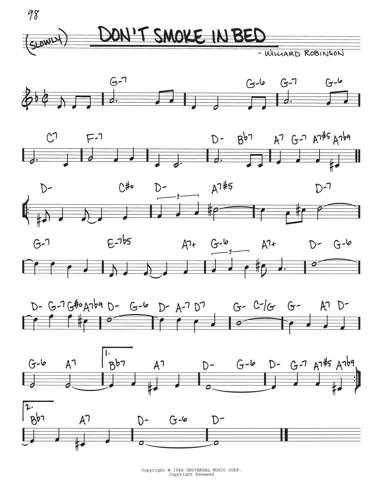 Download Williard Robinson Don't Smoke In Bed Sheet Music and learn how to play Real Book – Melody & Chords PDF digital score in minutes