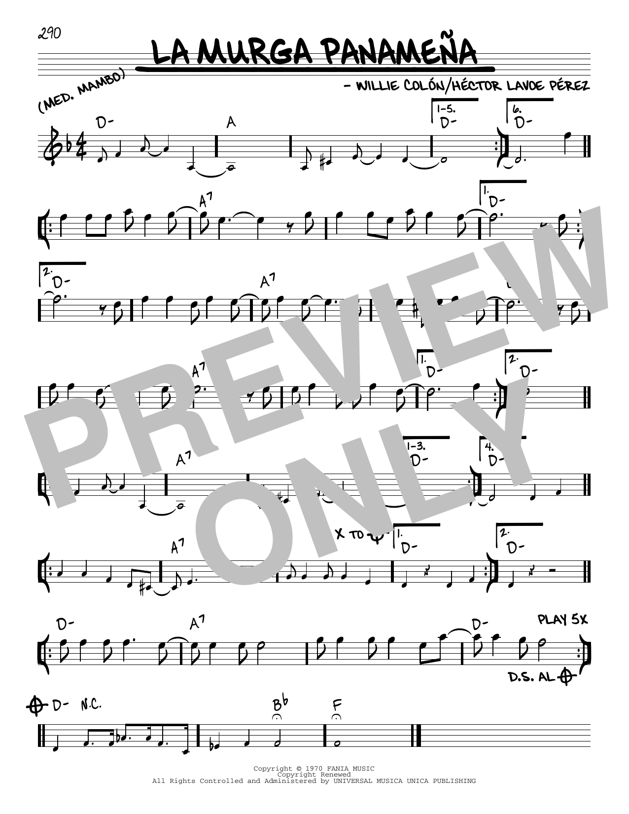 Download Willie Colon La Murga Panamena Sheet Music and learn how to play Real Book – Melody & Chords PDF digital score in minutes