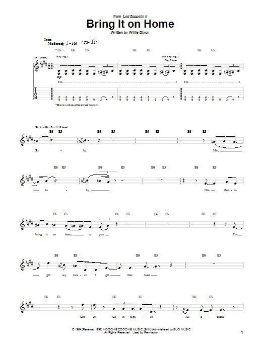 Download Willie Dixon Bring It On Home Sheet Music and learn how to play Guitar Tab PDF digital score in minutes