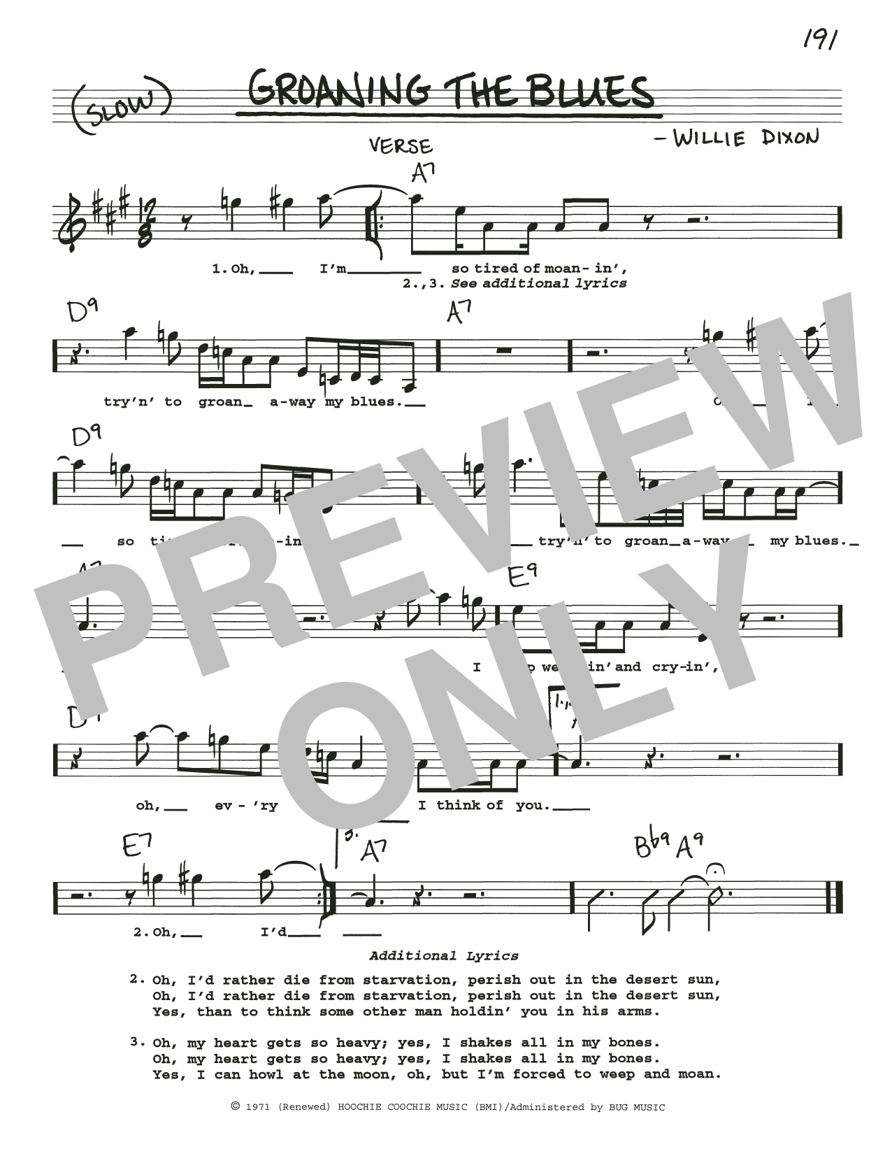 Download Willie Dixon Groaning The Blues Sheet Music and learn how to play Real Book – Melody, Lyrics & Chords PDF digital score in minutes