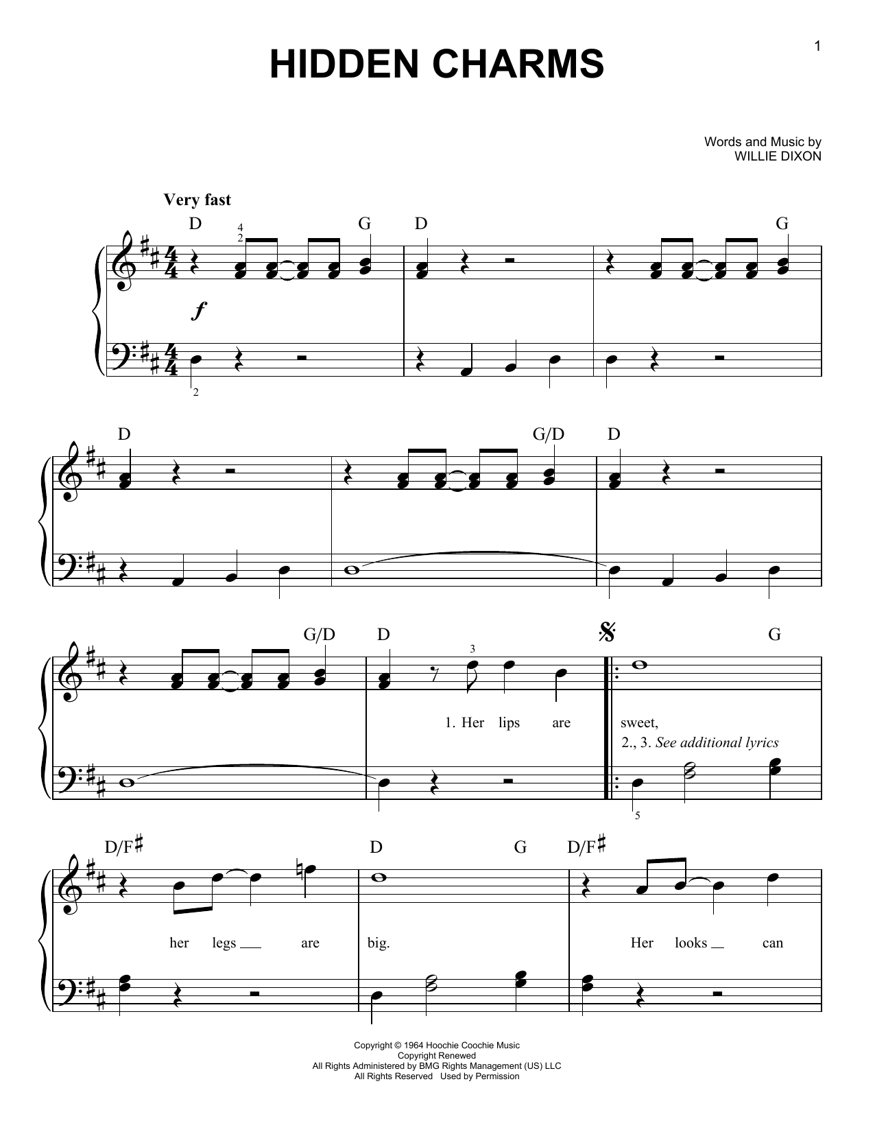 Download Willie Dixon Hidden Charms Sheet Music and learn how to play Very Easy Piano PDF digital score in minutes