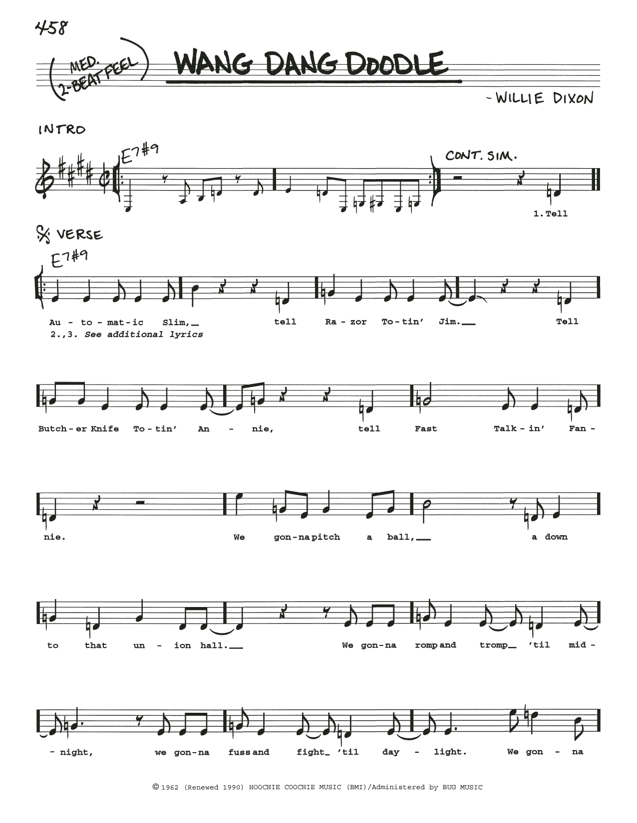 Download Willie Dixon Wang Dang Doodle Sheet Music and learn how to play Real Book – Melody, Lyrics & Chords PDF digital score in minutes