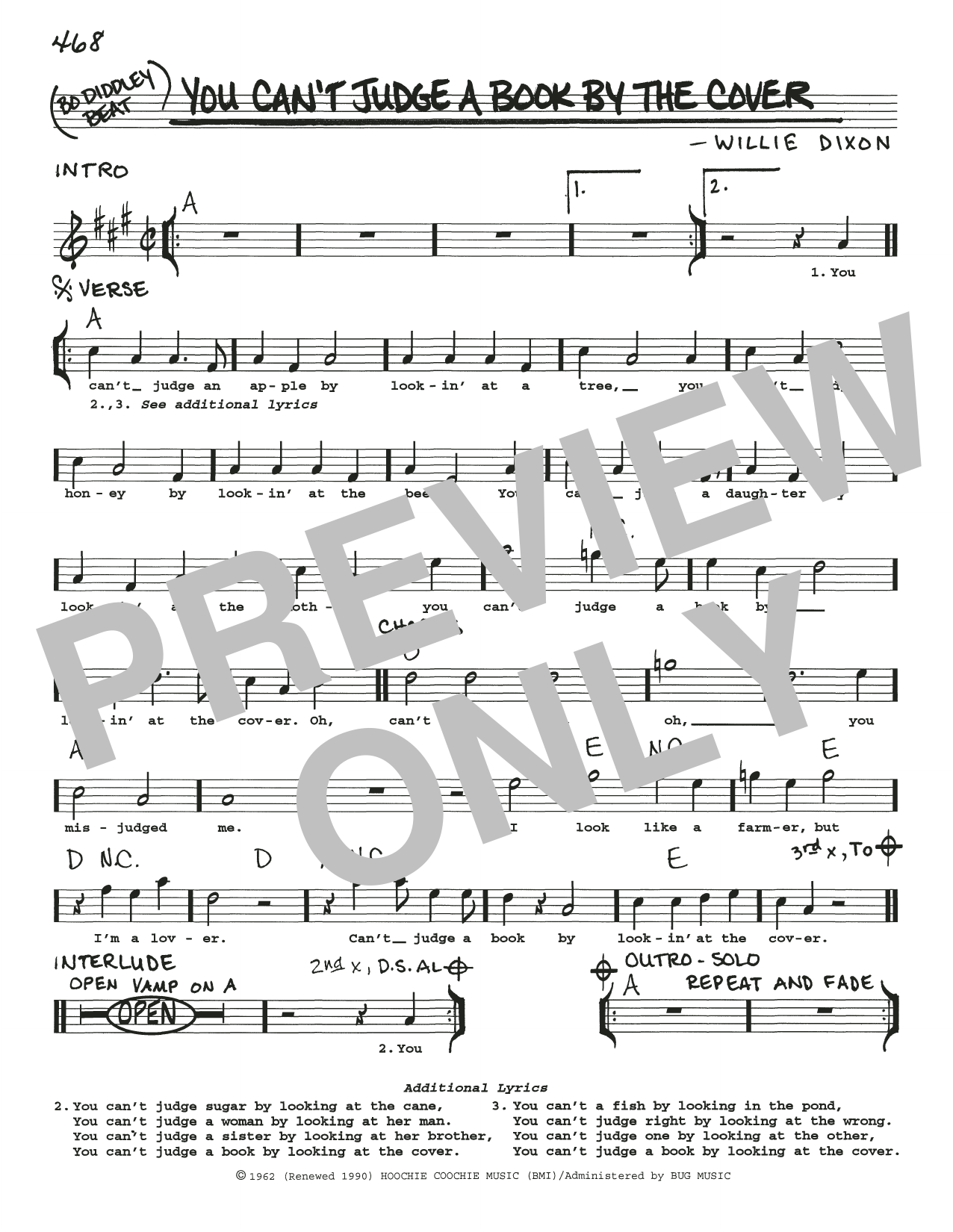 Download Willie Dixon You Can't Judge A Book By The Cover Sheet Music and learn how to play Real Book – Melody, Lyrics & Chords PDF digital score in minutes