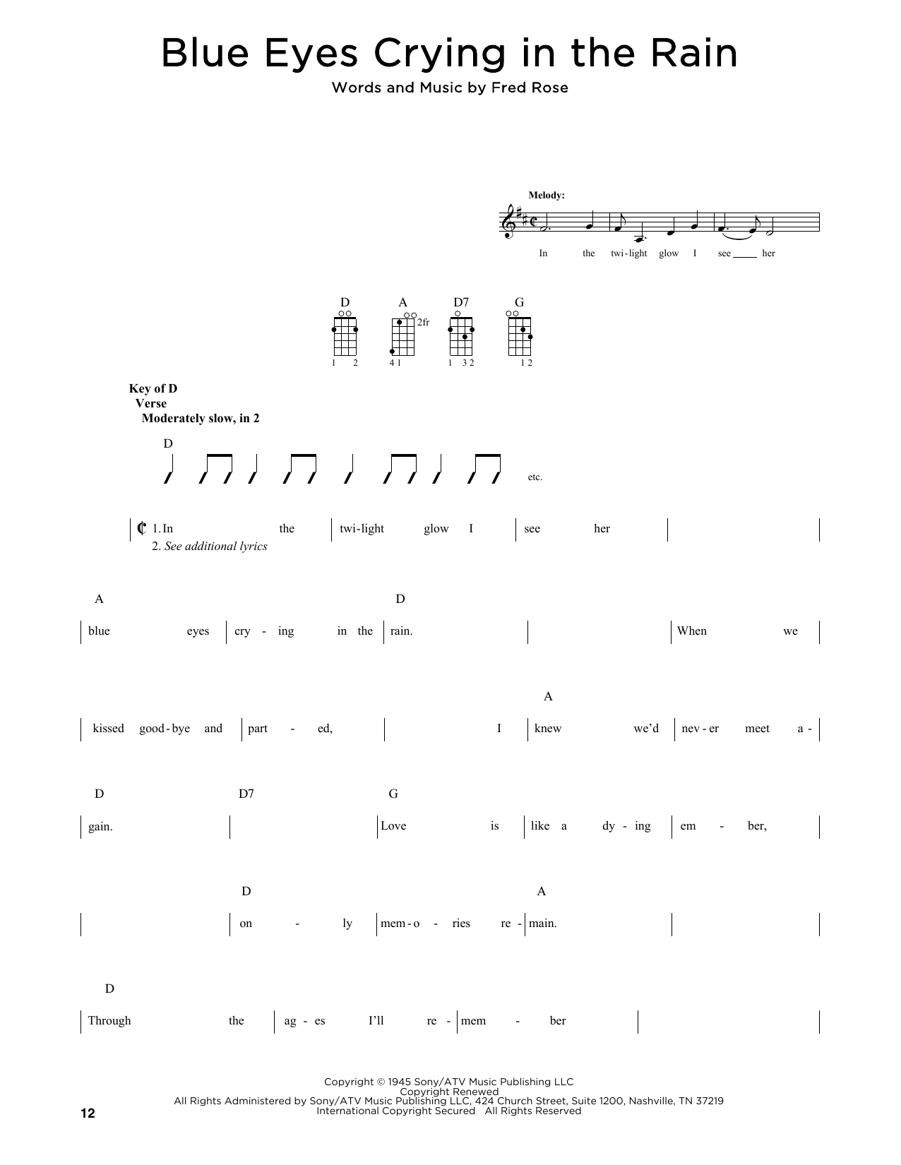 Download Willie Nelson Blue Eyes Crying In The Rain (arr. Fred Sokolow) Sheet Music and learn how to play Mandolin PDF digital score in minutes