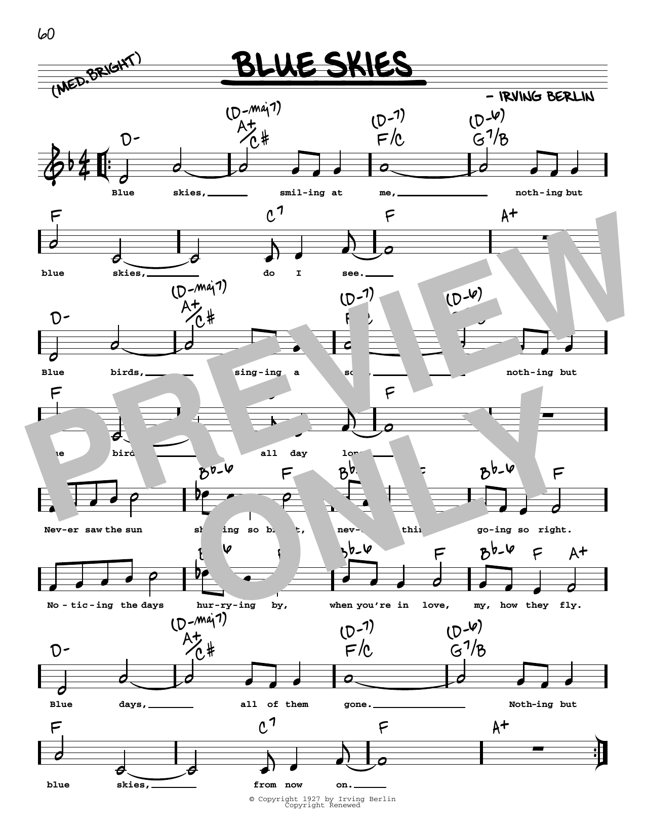 Download Willie Nelson Blue Skies (arr. Robert Rawlins) Sheet Music and learn how to play Real Book – Melody, Lyrics & Chords PDF digital score in minutes