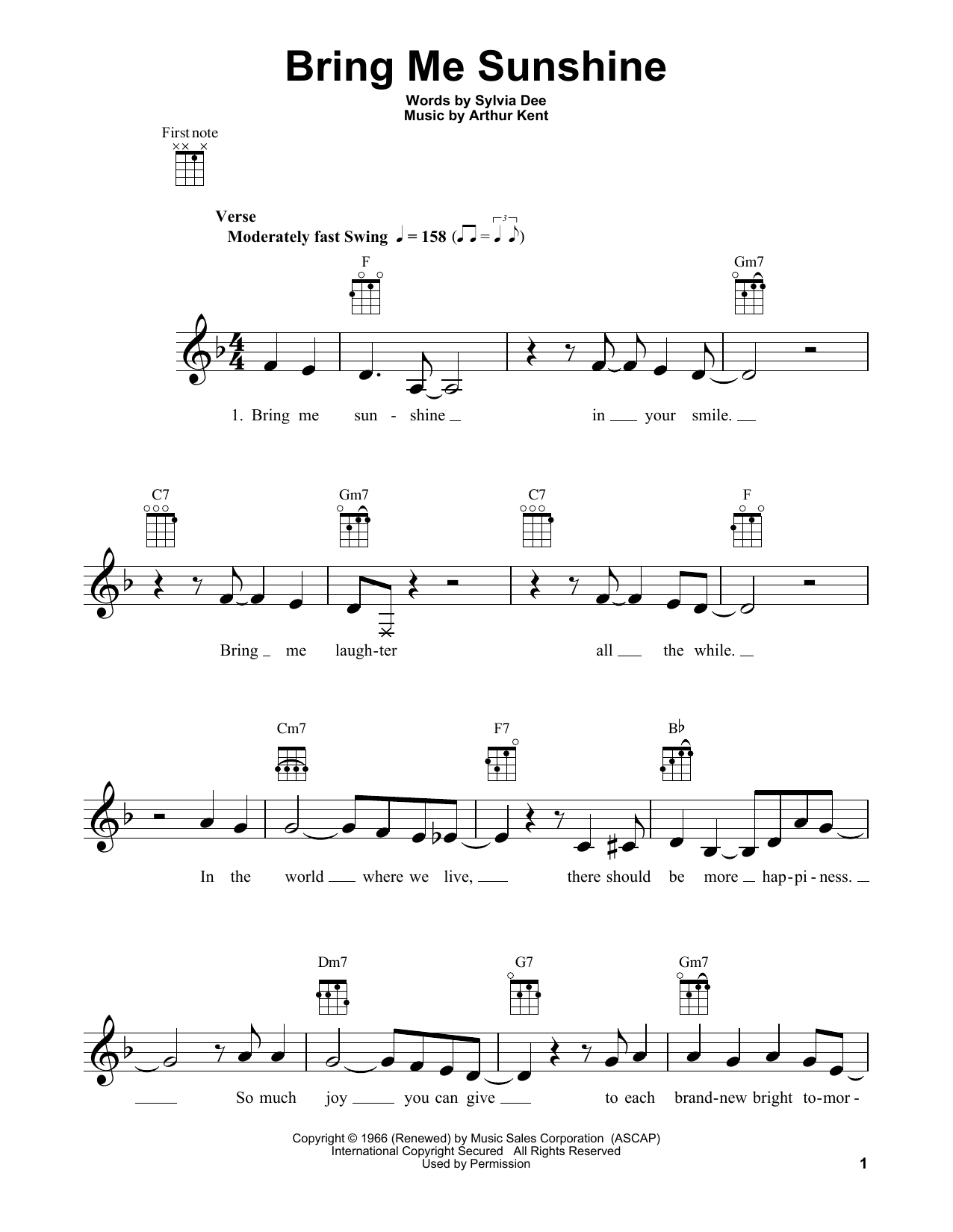 Download Willie Nelson Bring Me Sunshine Sheet Music and learn how to play Ukulele PDF digital score in minutes