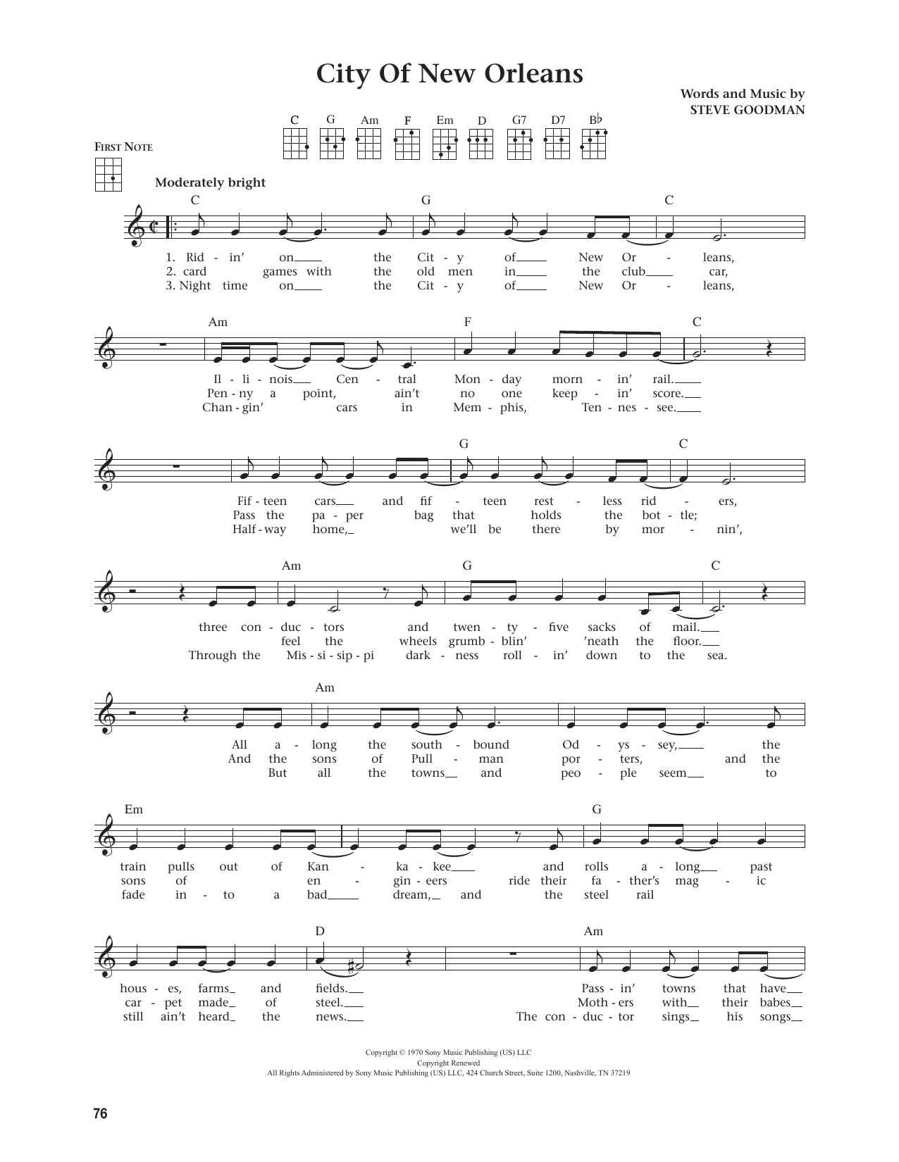 Download Willie Nelson City Of New Orleans (from The Daily Ukulele) (arr. Jim Beloff) Sheet Music and learn how to play Ukulele PDF digital score in minutes