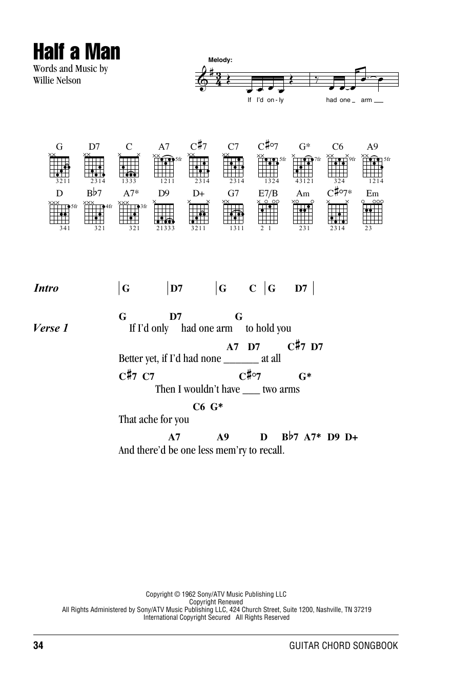 Download Willie Nelson Half A Man Sheet Music and learn how to play Lyrics & Chords PDF digital score in minutes