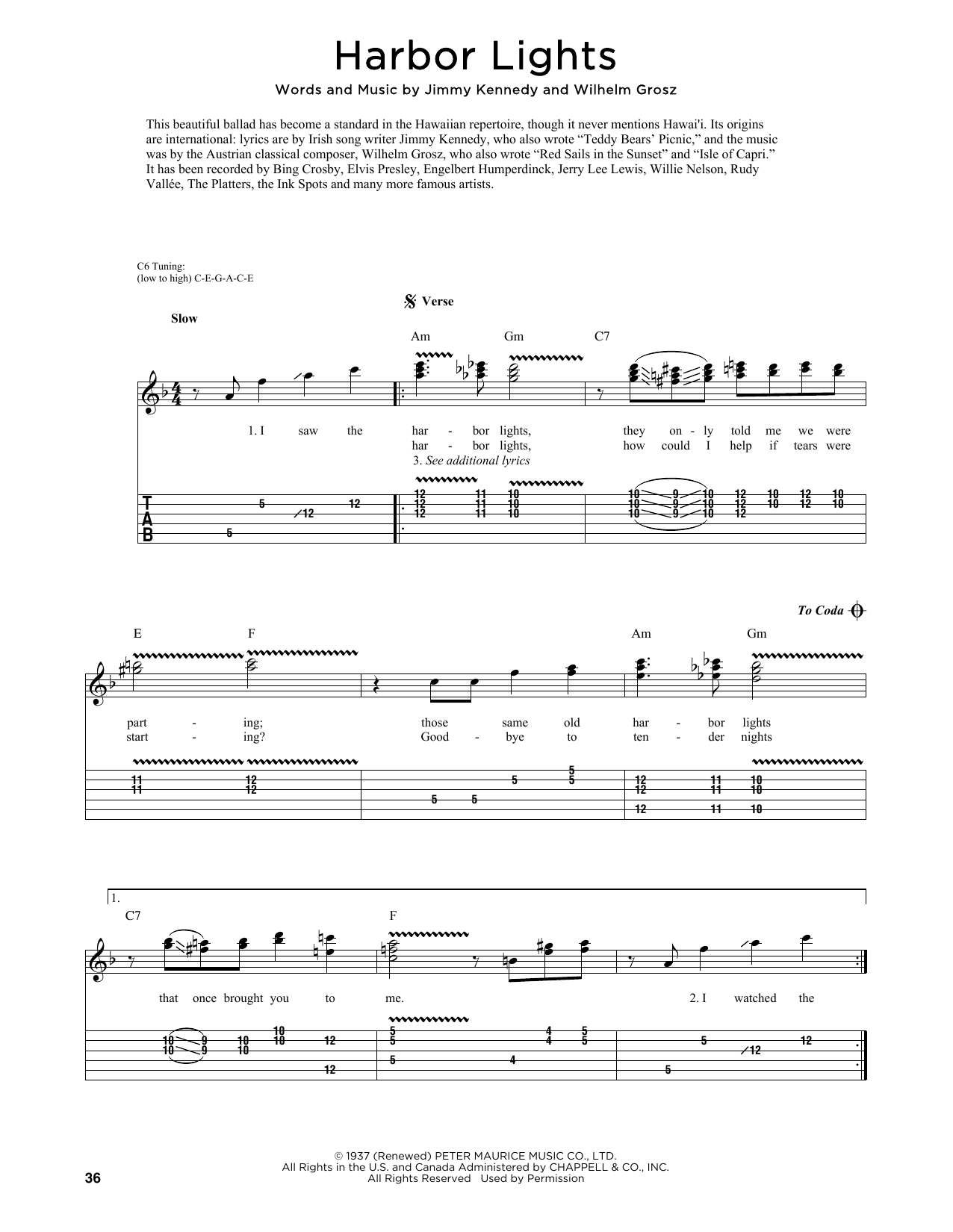 Download Willie Nelson Harbor Lights (arr. Fred Sokolow) Sheet Music and learn how to play Guitar Tab PDF digital score in minutes