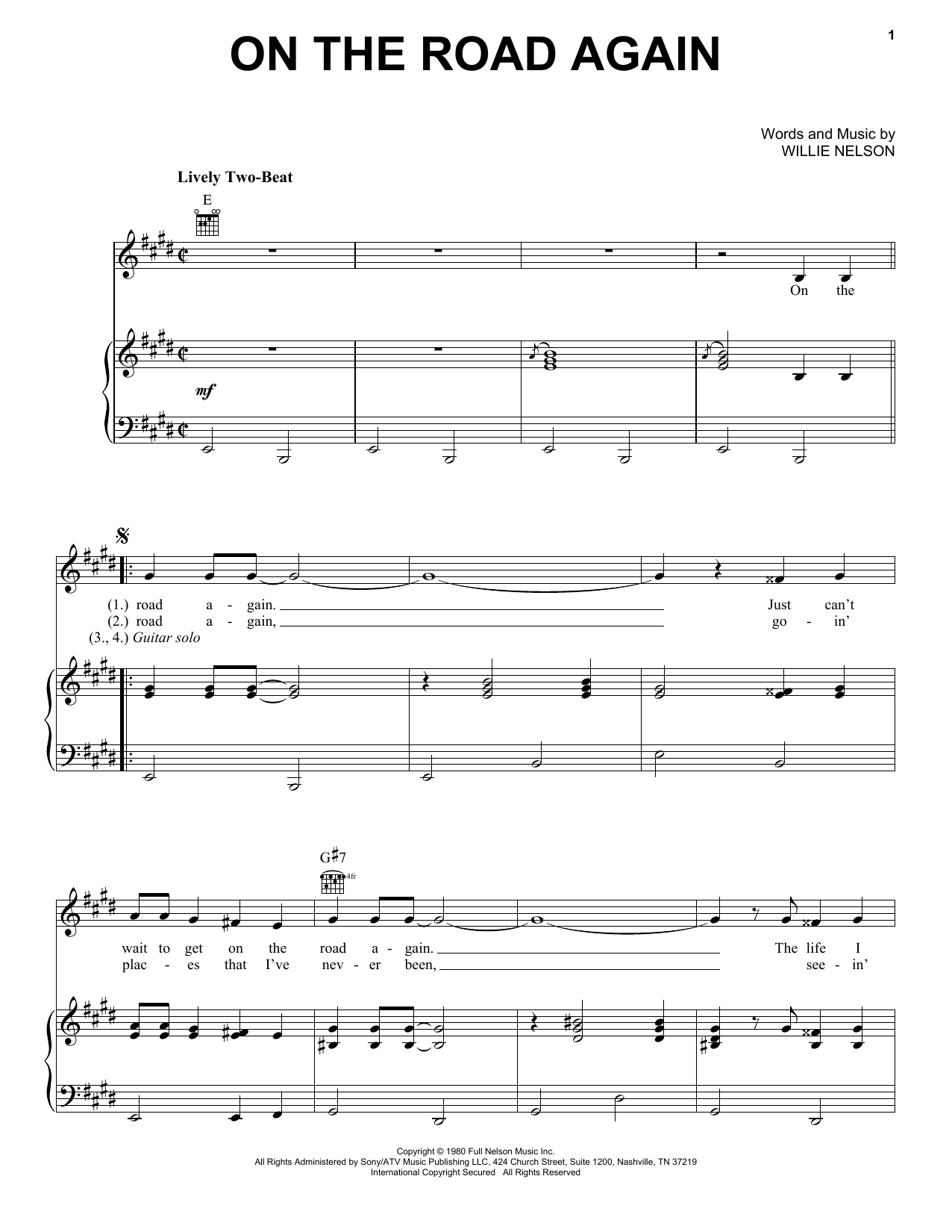 Download Willie Nelson On The Road Again Sheet Music and learn how to play Easy Guitar PDF digital score in minutes