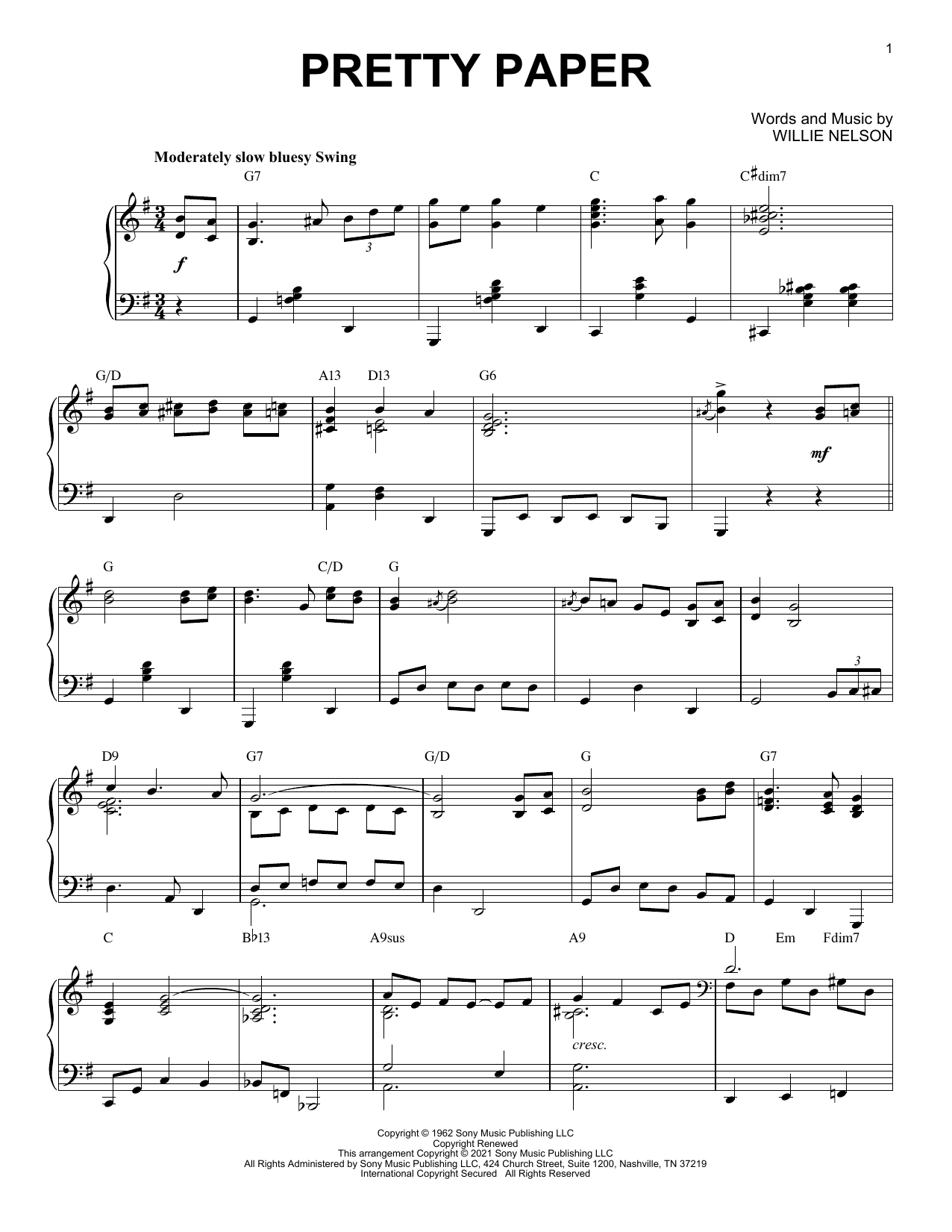 Download Willie Nelson Pretty Paper [Jazz version] (arr. Brent Edstrom) Sheet Music and learn how to play Piano Solo PDF digital score in minutes