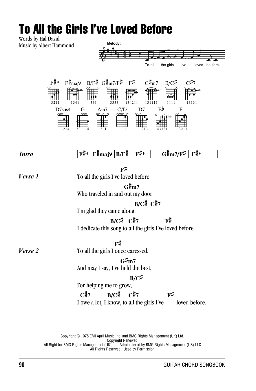 Download Willie Nelson To All The Girls I've Loved Before Sheet Music and learn how to play Lyrics & Chords PDF digital score in minutes