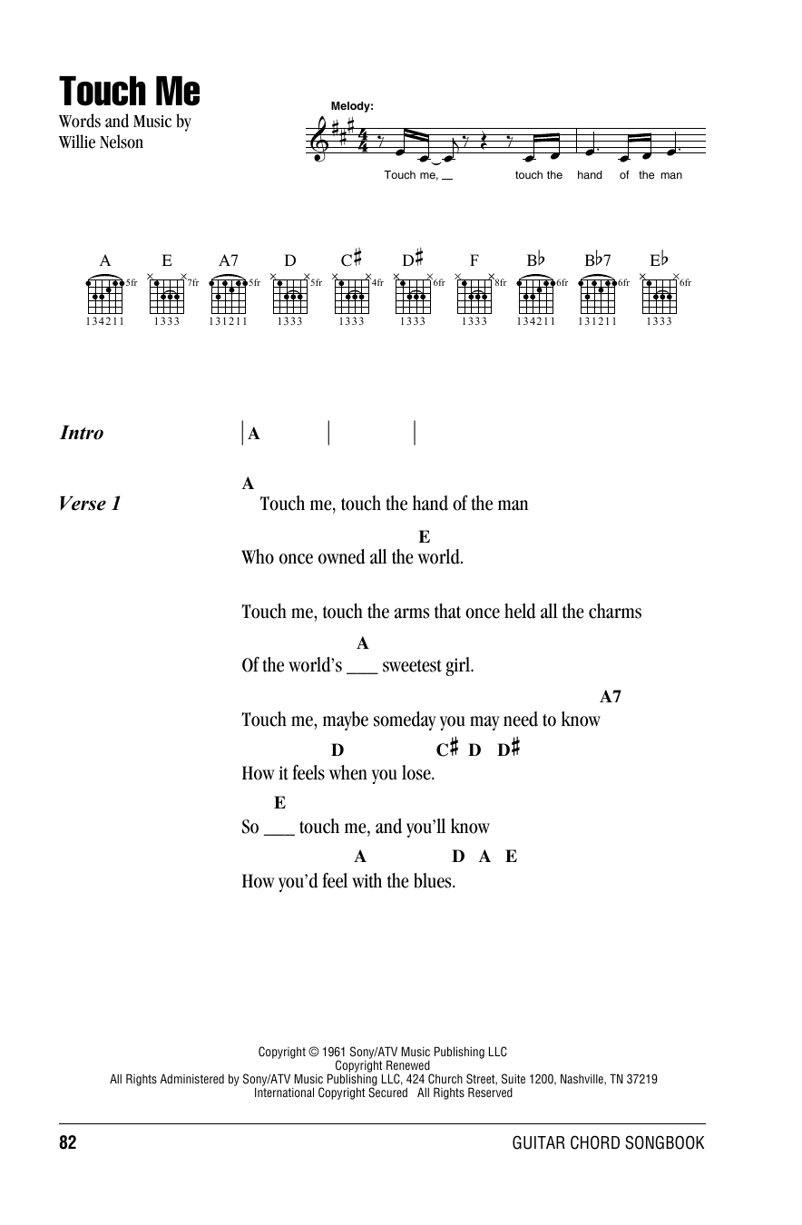 Download Willie Nelson Touch Me Sheet Music and learn how to play Lyrics & Chords PDF digital score in minutes