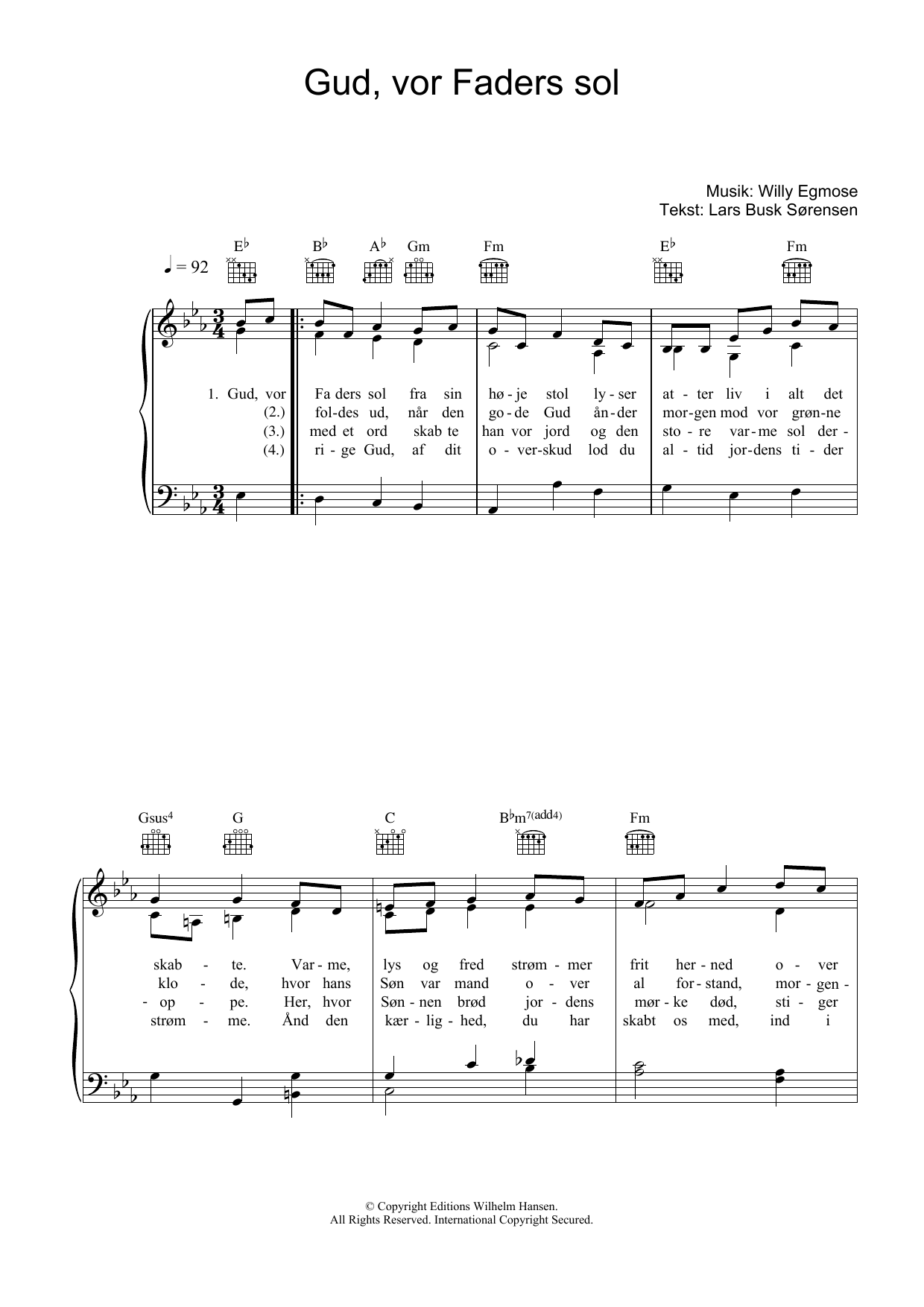 Download Willy Egmose Gud, Vor Faders Sol Sheet Music and learn how to play Piano, Vocal & Guitar (Right-Hand Melody) PDF digital score in minutes