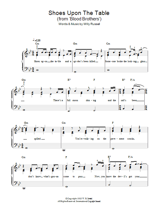 Download Willy Russell Shoes Upon The Table (from Blood Brothers) Sheet Music and learn how to play Easy Piano PDF digital score in minutes