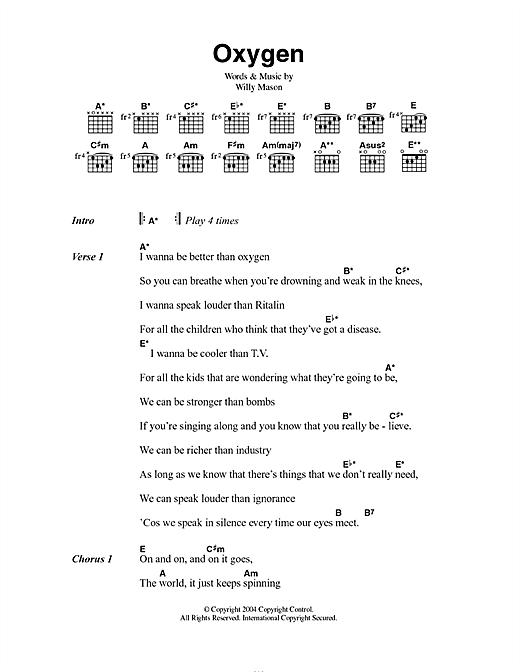 Download Willy Mason Oxygen Sheet Music and learn how to play Lyrics & Chords PDF digital score in minutes