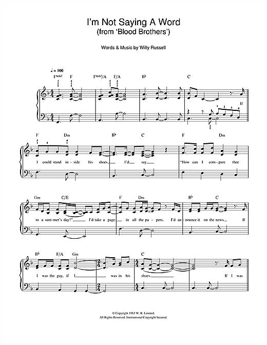 Download Willy Russell I'm Not Saying A Word (from Blood Brothers) Sheet Music and learn how to play Easy Piano PDF digital score in minutes