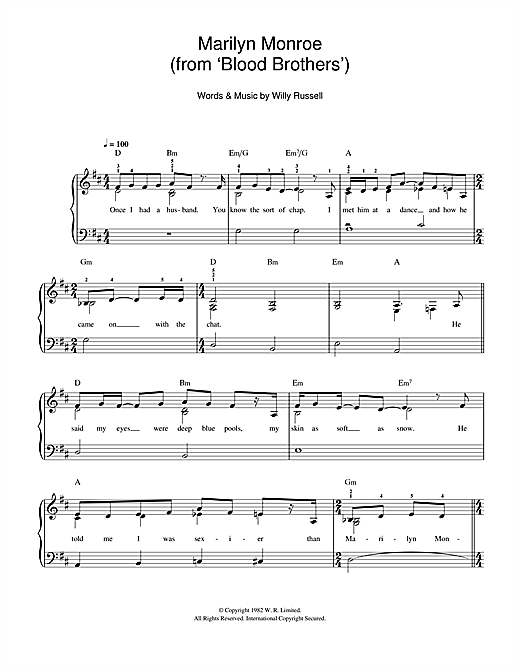 Download Willy Russell Marilyn Monroe (from Blood Brothers) Sheet Music and learn how to play Easy Piano PDF digital score in minutes
