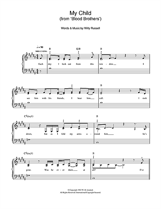Download Willy Russell My Child (from Blood Brothers) Sheet Music and learn how to play Easy Piano PDF digital score in minutes