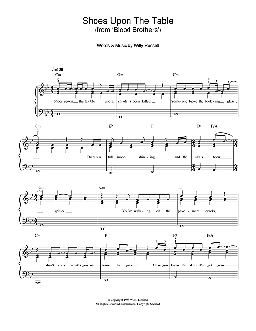 Download Willy Russell Shoes Upon The Table (from Blood Brothers) Sheet Music and learn how to play Easy Piano PDF digital score in minutes