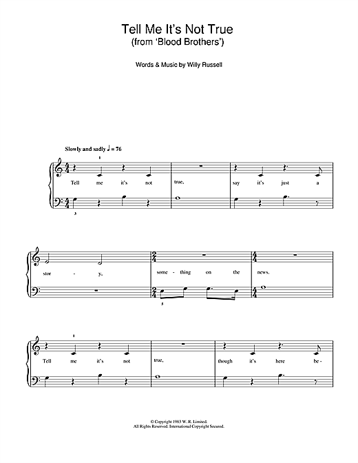 Willy Russell Tell Me It s Not True from Blood Brothers Sheet Music 