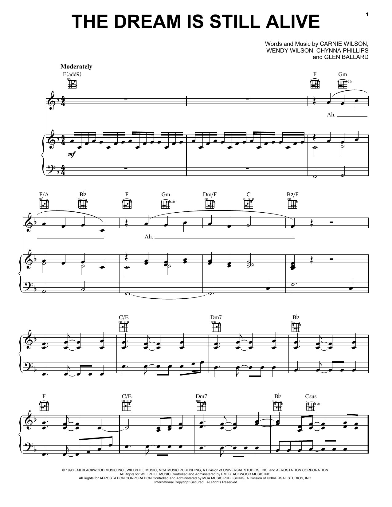 Download Wilson Phillips The Dream Is Still Alive Sheet Music and learn how to play Piano, Vocal & Guitar Chords (Right-Hand Melody) PDF digital score in minutes