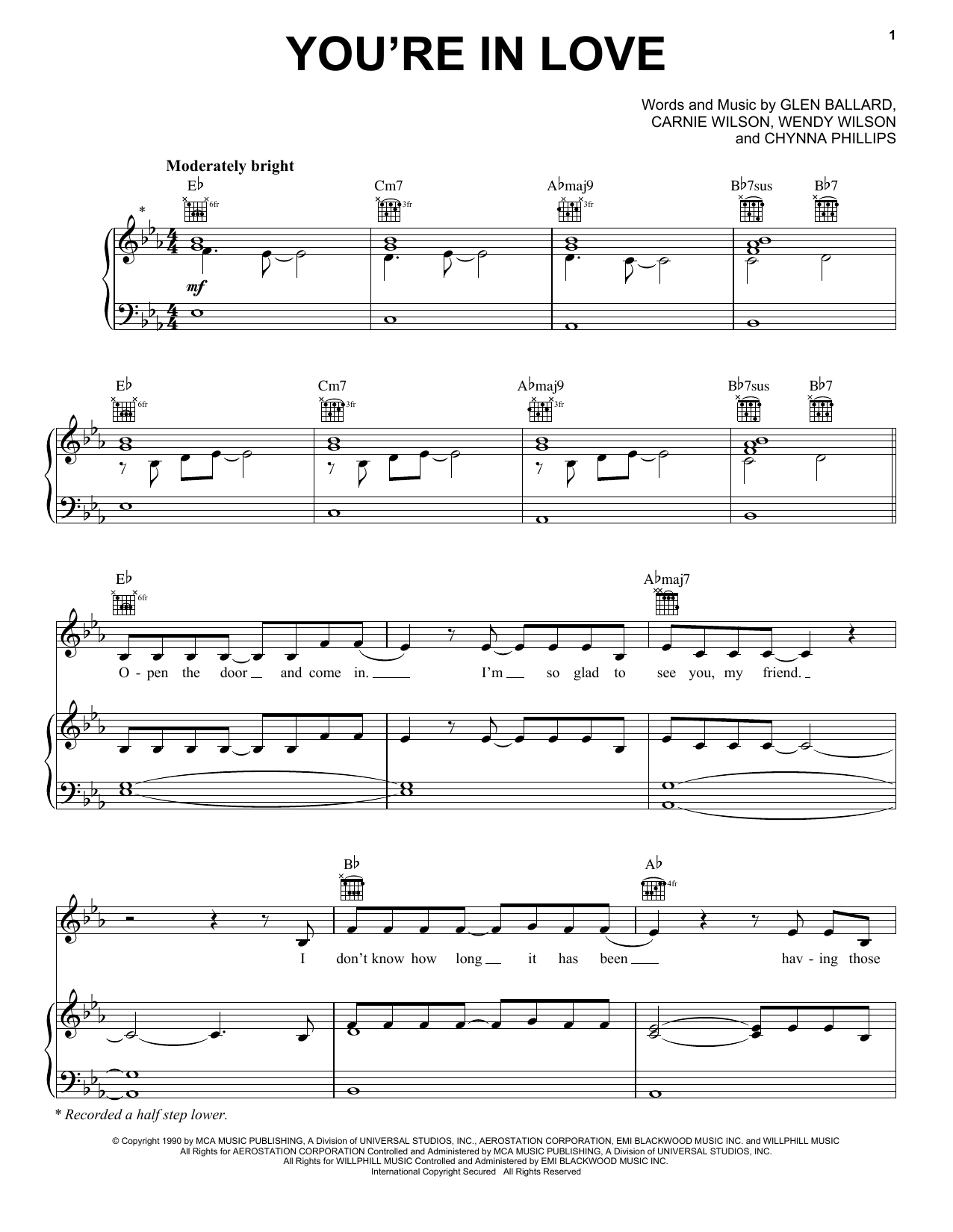 Download Wilson Phillips You're In Love Sheet Music and learn how to play Piano, Vocal & Guitar Chords (Right-Hand Melody) PDF digital score in minutes