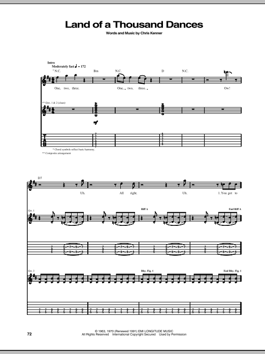 Download Wilson Pickett Land Of A Thousand Dances Sheet Music and learn how to play Lyrics & Chords PDF digital score in minutes