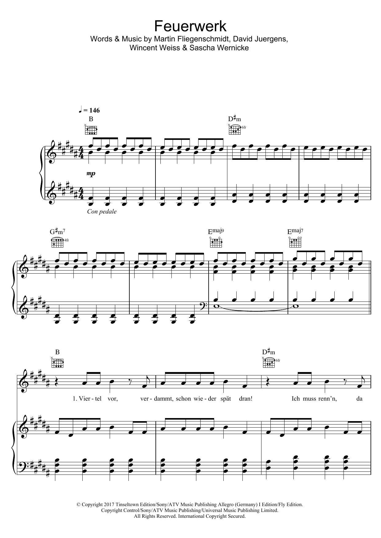 Download Wincent Weiss Feuerwerk Sheet Music and learn how to play Piano, Vocal & Guitar (Right-Hand Melody) PDF digital score in minutes